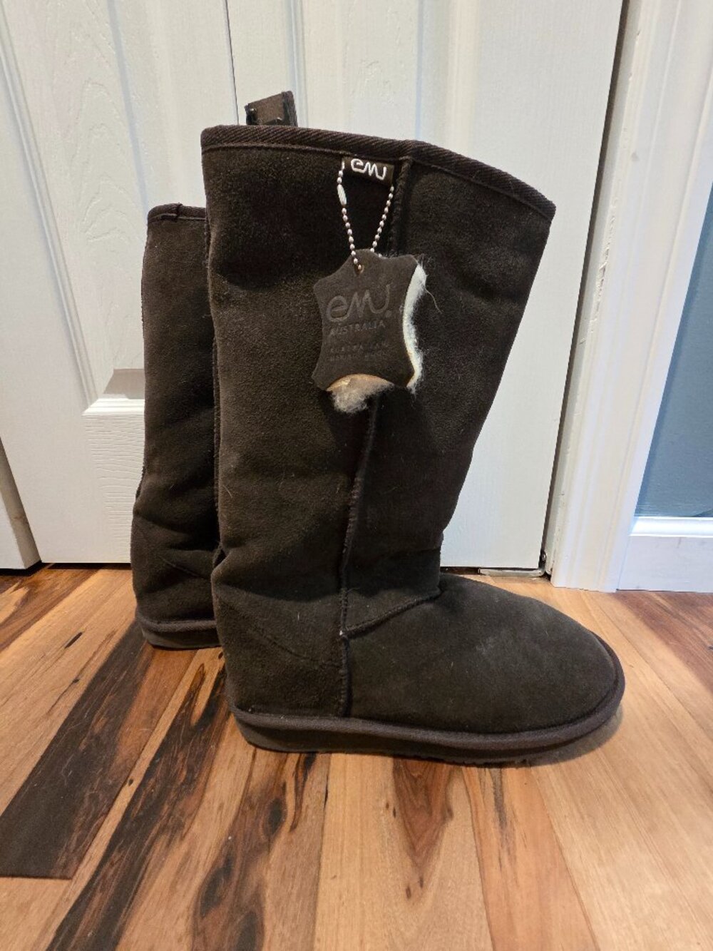 Tall Emu Boots Dark Brown Suede Merino Wool NEW